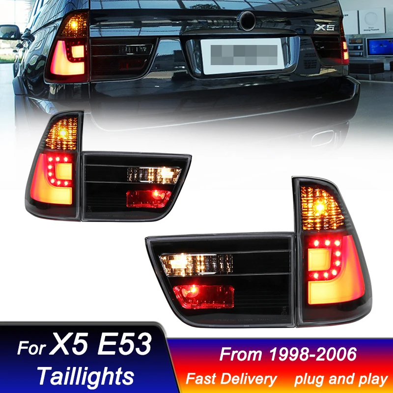 ไฟท้ายแต่งรถ LED แบบไดนามิกสำหรับ BMW X5 E53 1998-2006ประกอบไฟท้ายสไตล์ใหม่