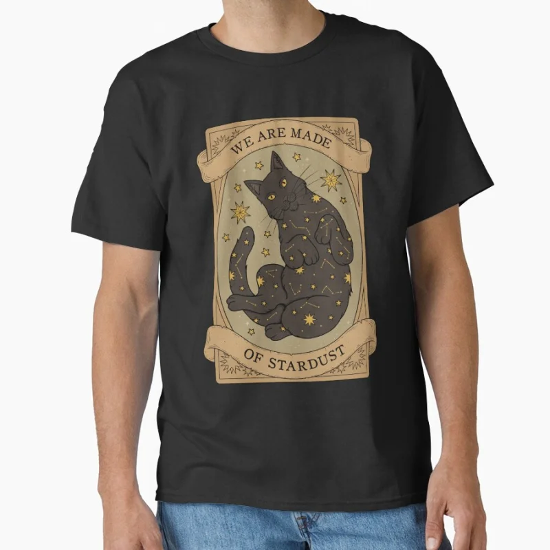 

Vintage We are made of Stardust cute black cat gift T-shirt for men large size tee Adult Tops S-6XL mens clothing