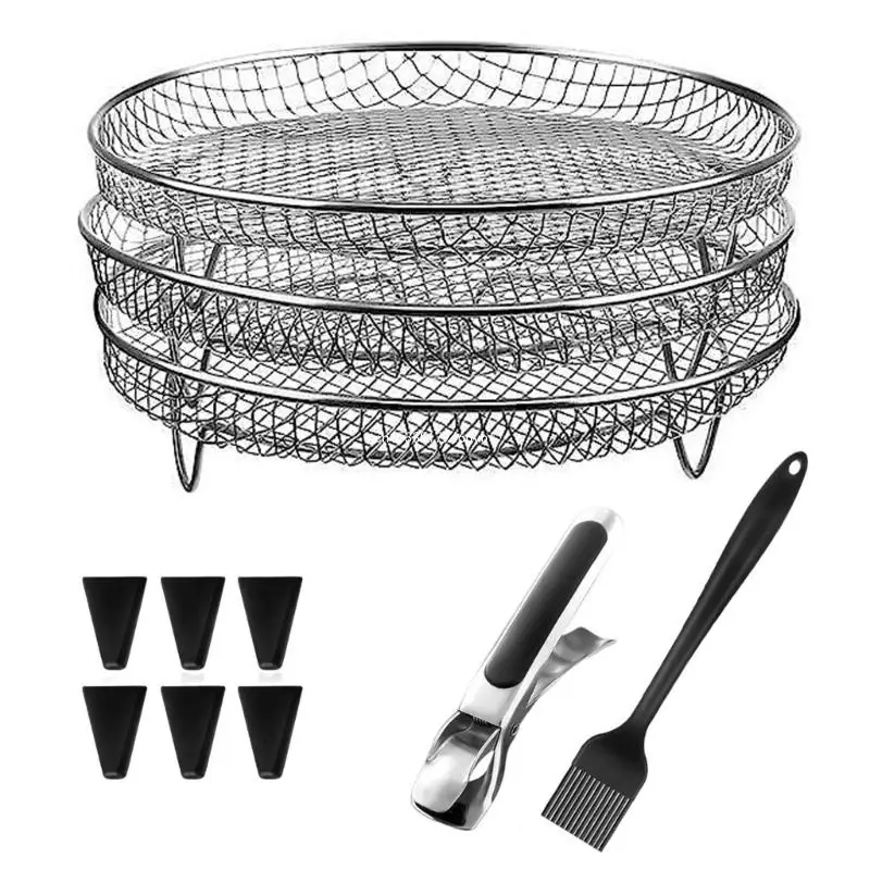 Stainless Steel Air Fryer Racks Round 3 Layer Stackable Dehydrator Racks Air Fryer Basket Tray for Air Fryers Dropship