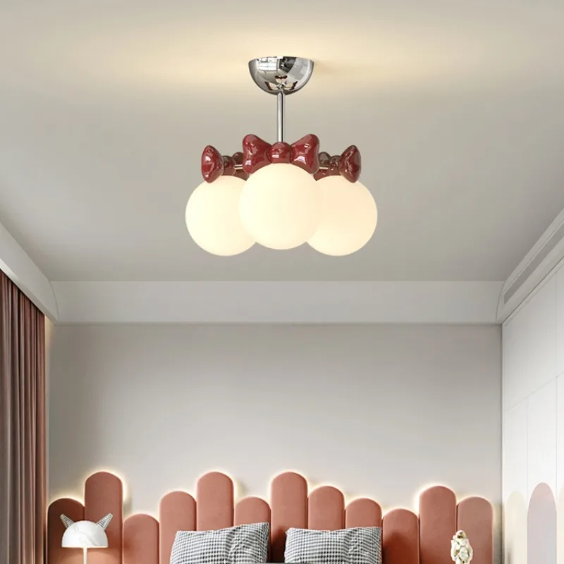 Children's room chandelier full spectrum eye protection cream breeze minimalist bow bedroom room lighting fixtures