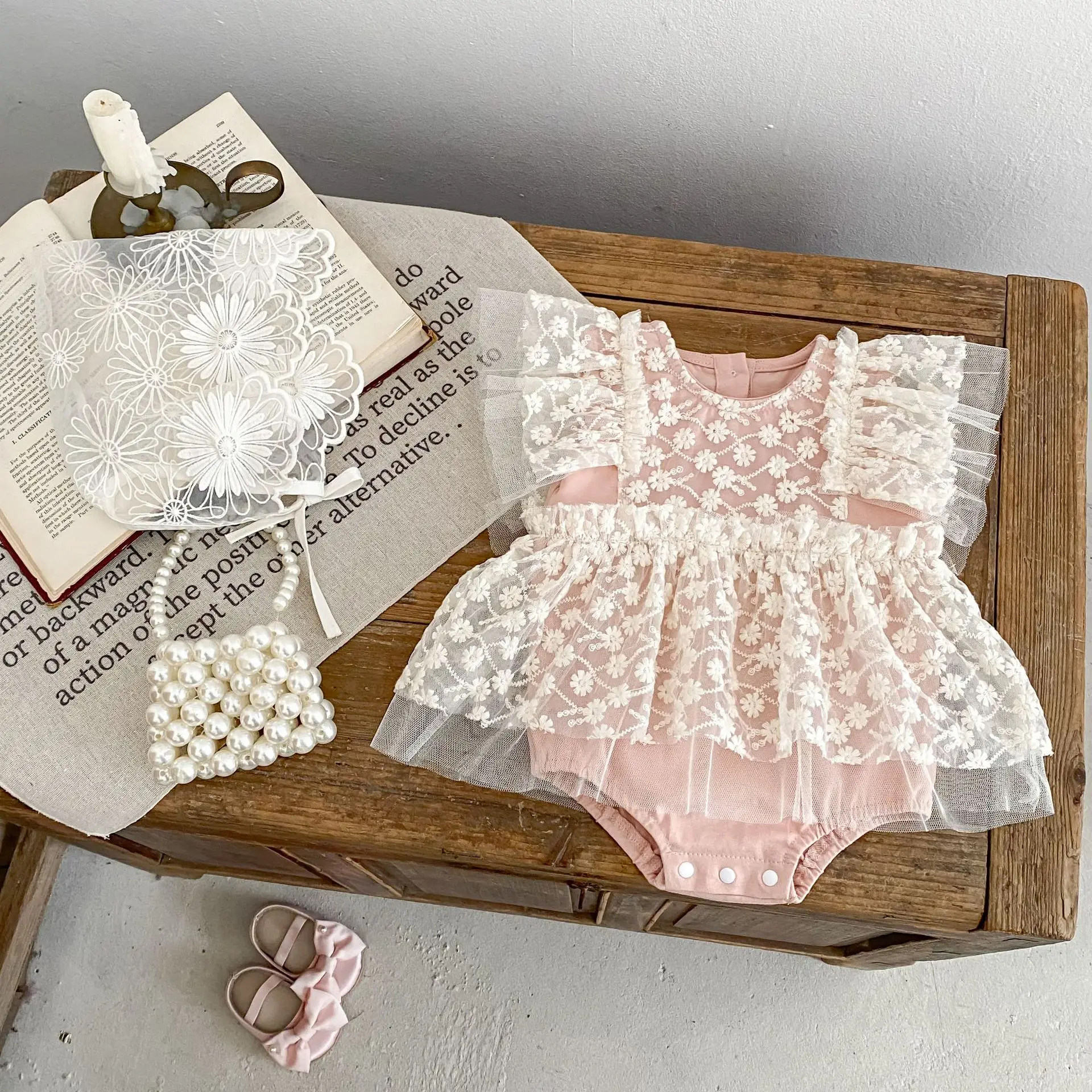 New Baby Summer Short Sleeved Bag Fart Clothes, Women's Baby Mesh Jumpsuit, Full Moon Hundred Day Dress, Crawling Clothes
