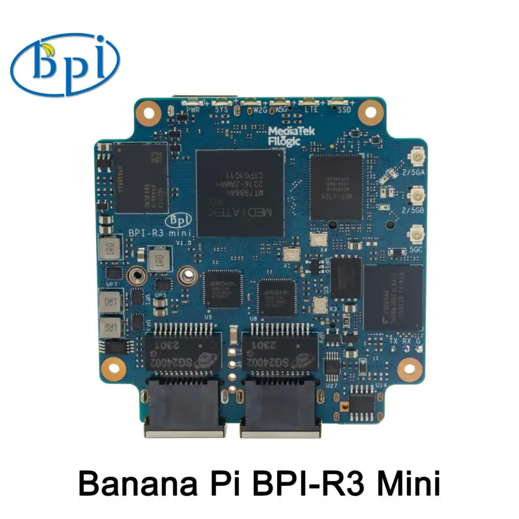 

Banana Pi BPI-R3 Mini Router Board MediaTek MT7986 ARM A53 2G DDR 8G eMMC Support WiFi 6 and 2 x 2.5GbE Port Open Source Router