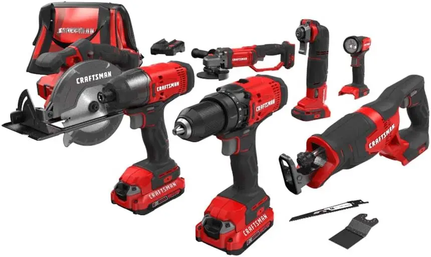 

20V Cordless Power Tool Combo Kit with 7 Tools, 2 Batteries & Charger for DIY Projects
