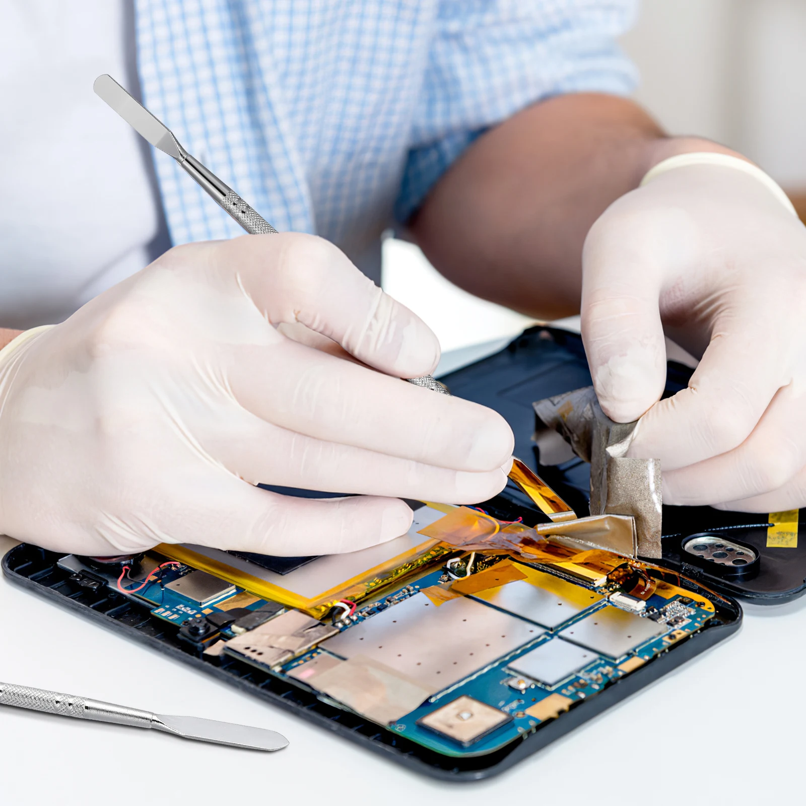 

2 Pcs Mobile Phone Disassembly Tool Screen Opening Pry Repair Steel Cell Sturdy Spudger Metal Bar Double End Anti Slip Handle