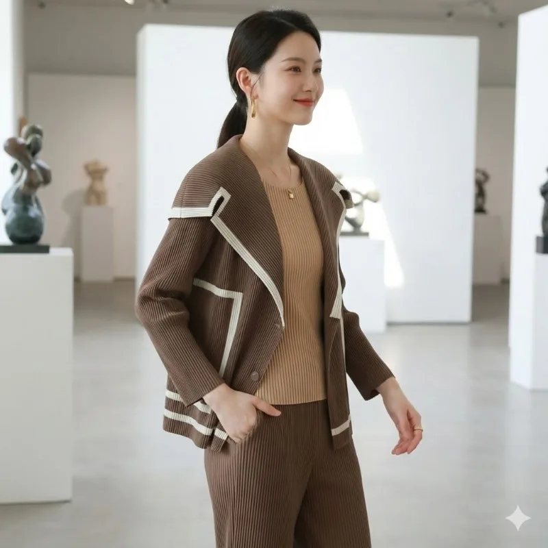 

Miyake Pleated Jacket Women 2026 Fall and Spring New High-end Pleats Clothing Hundred Age Reduction Navy Collar Casual Jacket