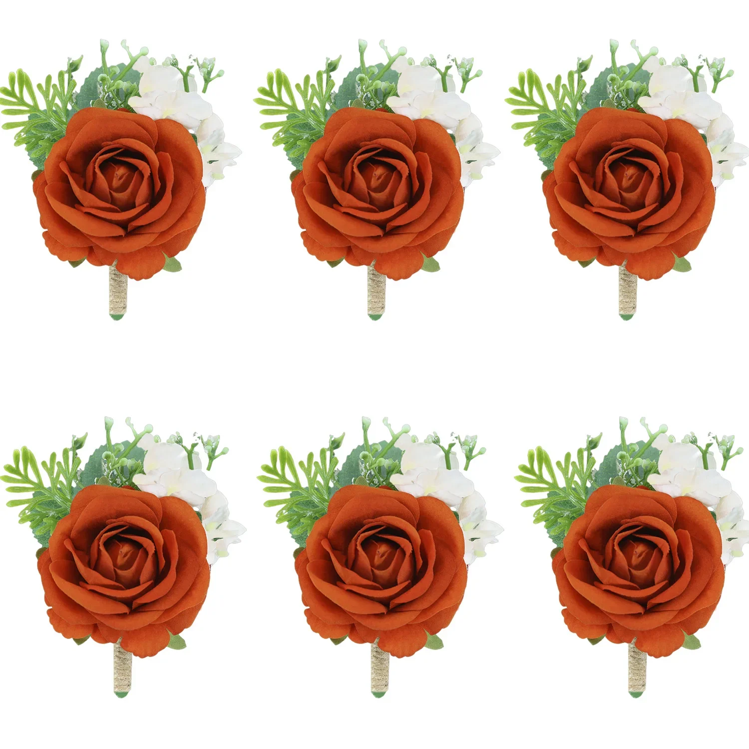 Burnt Orange Boutonniere Groom Best Man Groomsmen Artificial Flowers for Wedding Ceremony Fall Vintage Rustic Marriage Prom