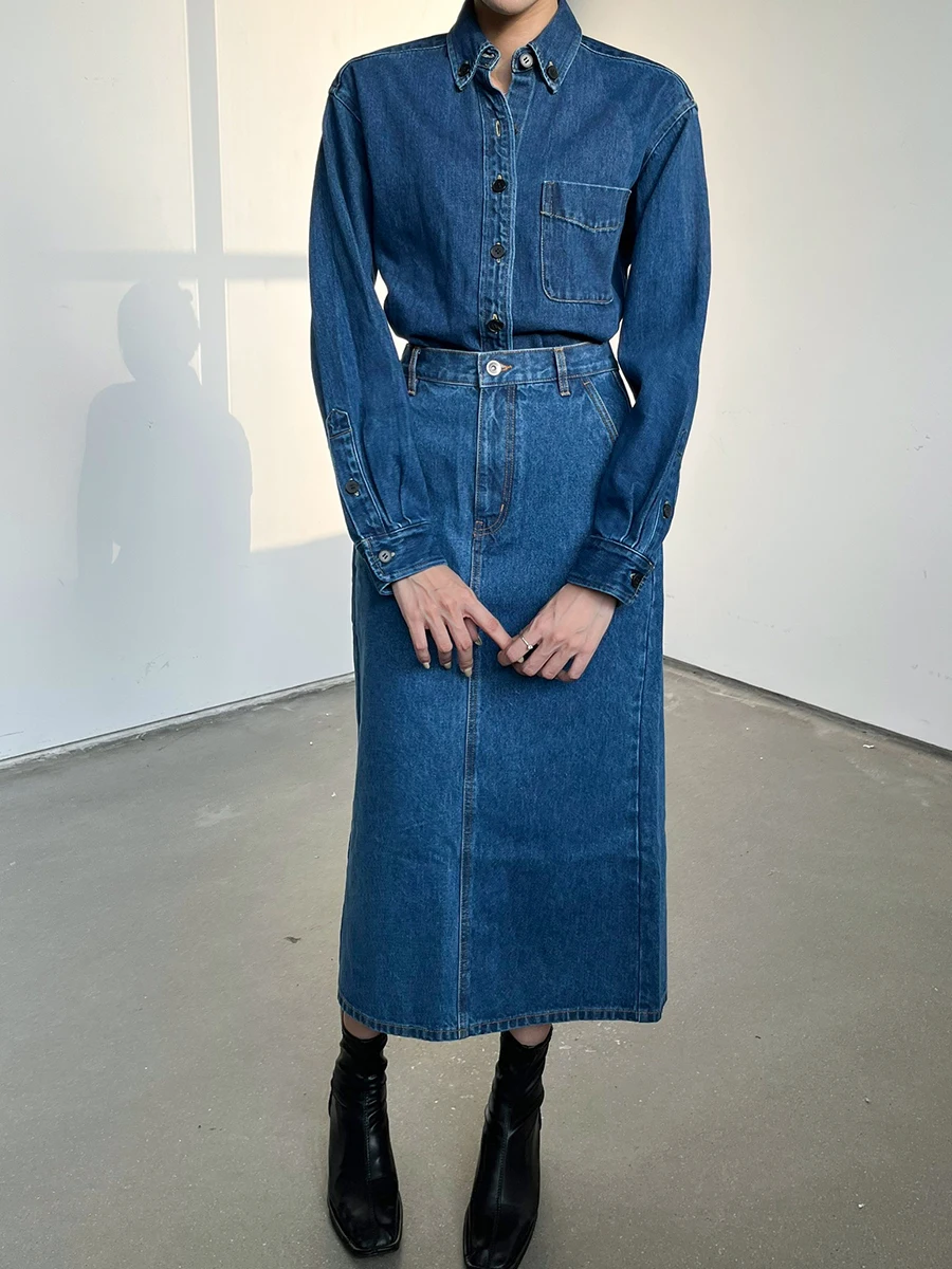 

JANE High Waist Straight Cut mid Length Denim Skirt Women's Autumn Sle Design Sensation Retro Skirts A-Line Skirts