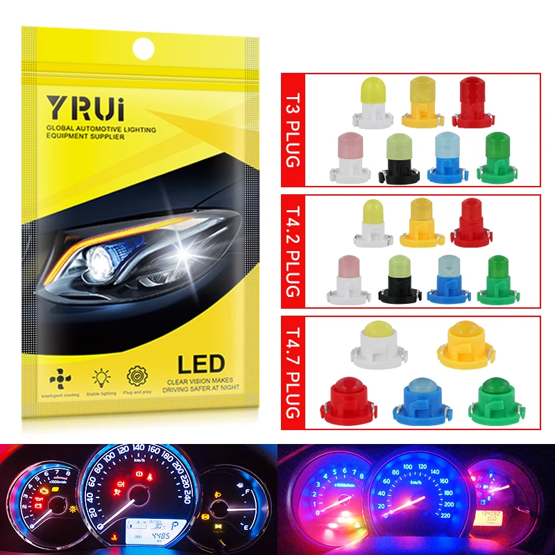 YiRui New Car LED Instrument Bulb T3 T4.2 T4.7 COB Indicator Light Central Control Light Display Light 12V Small Light