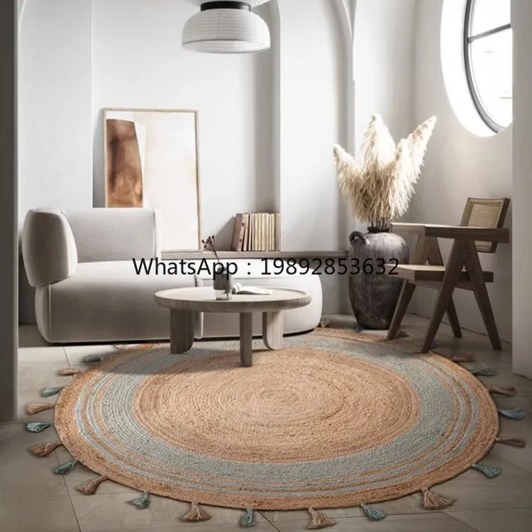 YFY Indian Handmade Glue-Free Woven Jute Round Bedroom Cloakroom Carpet