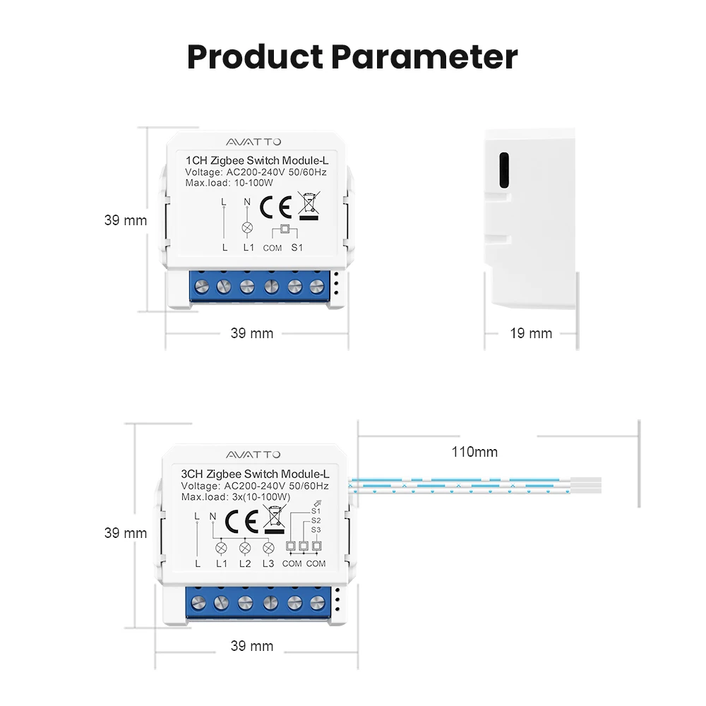 AVATTO Tuya ZigBee Smart Light Switch No Neutral Relay Module 1/2/3 Gang Smart Life/Tuya App Control,Work with Alexa Google Home