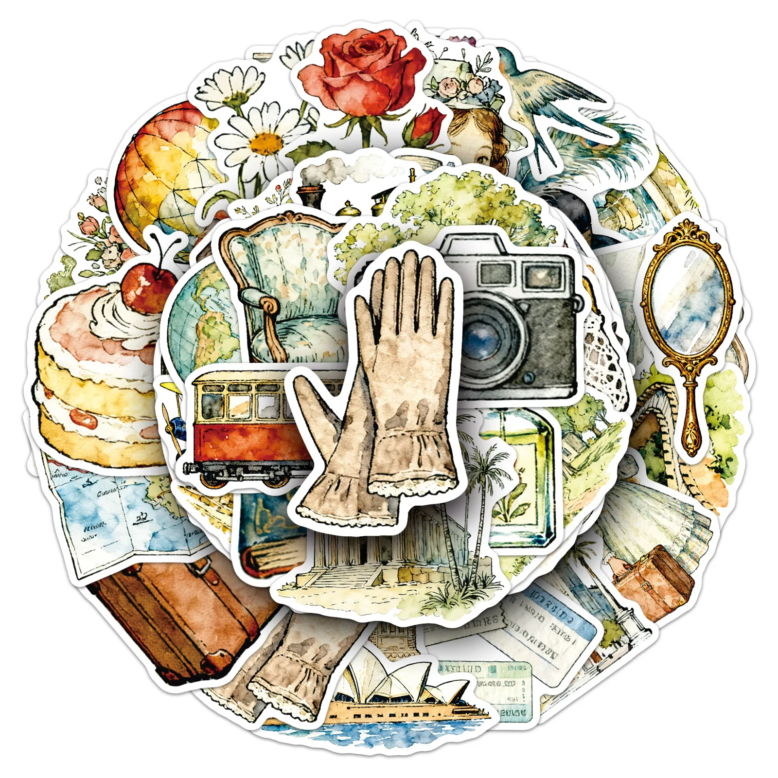 50PCS Retro Stil Aufkleber Mädchen Dekoration Reise Graffiti DIY Cartoon Kreativität Spielzeug Laptop Gitarre Auto Fahrrad Skateboard Aufkleber