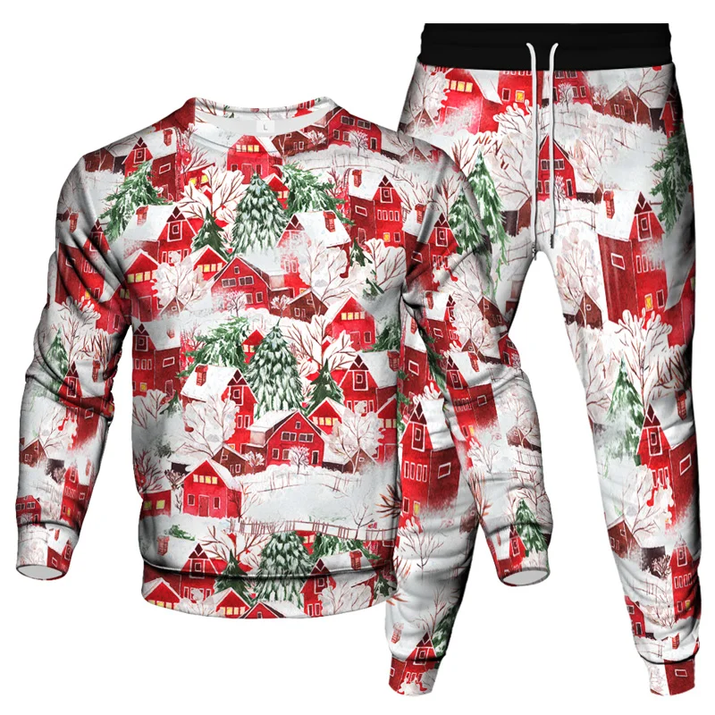 Christmas Clothing Set Spring And Autumn Men Women Fashion 3D Printing Fashion Casual Sportswear Sweatshirt Jogging Pants 2 Sets