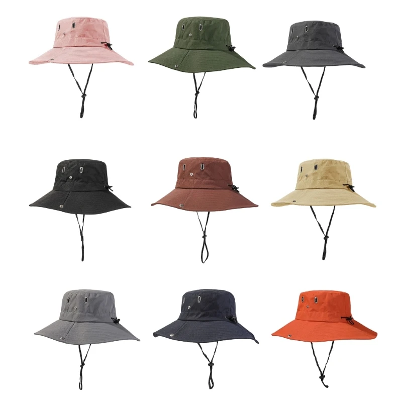 Drawstring Bucket Hat Sun Hat Fishing Hiking Hat Breathable Summer Sunshade Drop Shipping