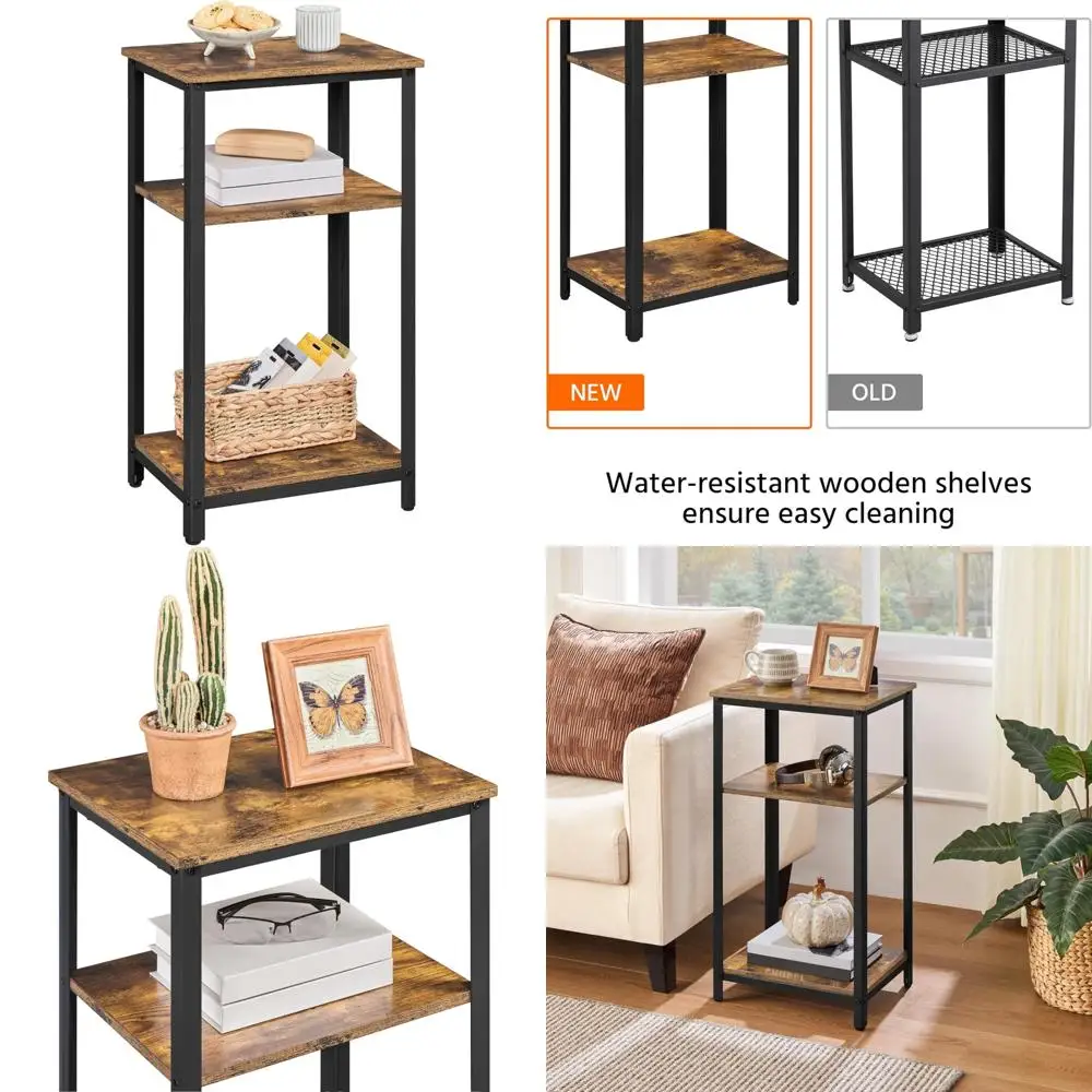 

Elegant 3-Tier High End Table, 30 Wooden Shelf Side Table with Metal Frame for Compact Living Spaces