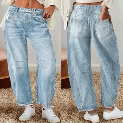 Jeans Women Denim Pants Wide Leg Long Pant Mom Y2k Loose Casual Regular Straight Trousers Elegant Splice Mid Waist Autumn Winter