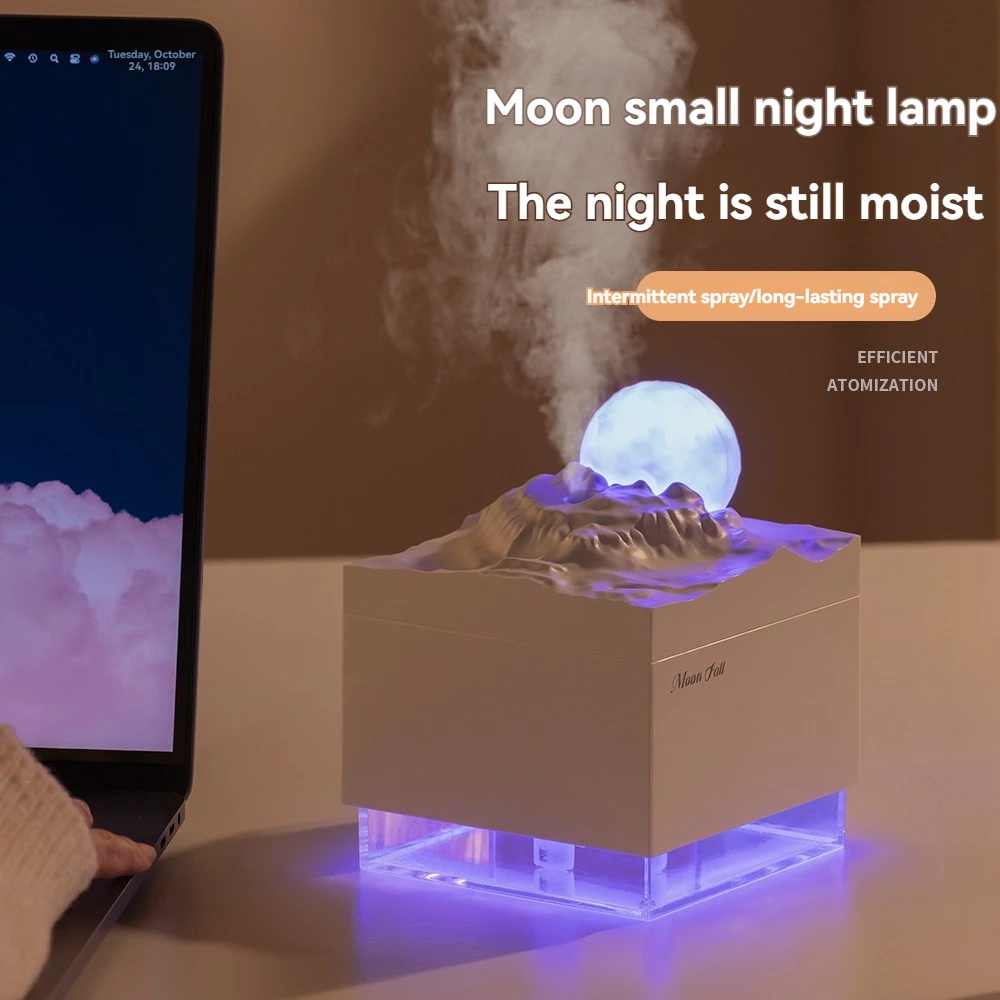 Creatief nieuw product Maan vallende desktop mini-luchtbevochtiger huishoudelijke mute spray kleurrijke sfeerlamp