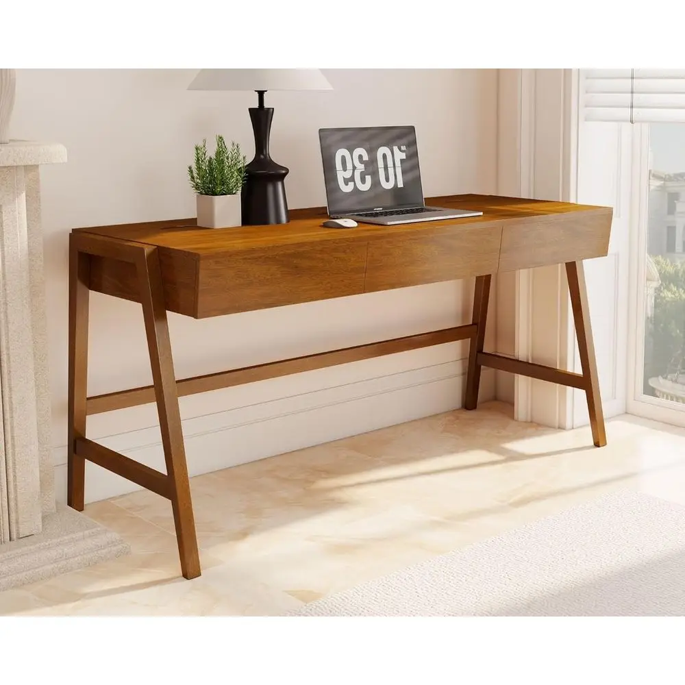 

Письменный стол из орехового дерева 59 дюймов с ящиками и системой кабель-менеджмента, идеально подходит для домашнего офиса или спальни