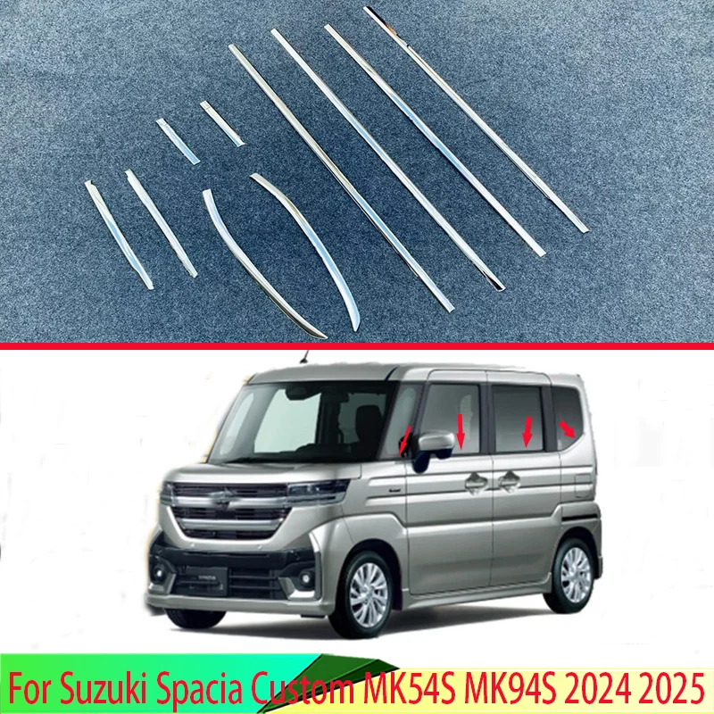 For Suzuki Spacia Custom MK54S MK94S 2024 2025 Body Styling Stick Stainless Steel Window Garnish Window Strip Trim