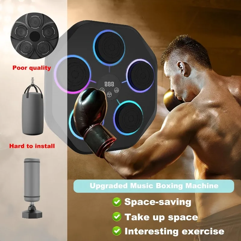 Music boxing machine, Wall mounted intelligent Bluetooth music boxing trainer with boxing gloves,