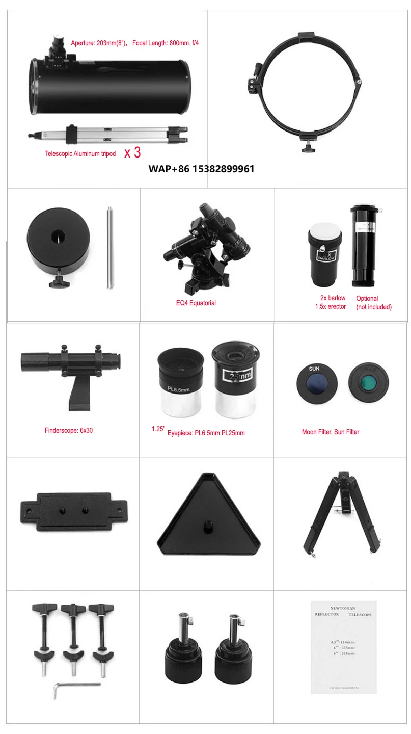 

203 Equatorial Newtonian Reflector, Aperture 800 Reflector Astronomical Telescope