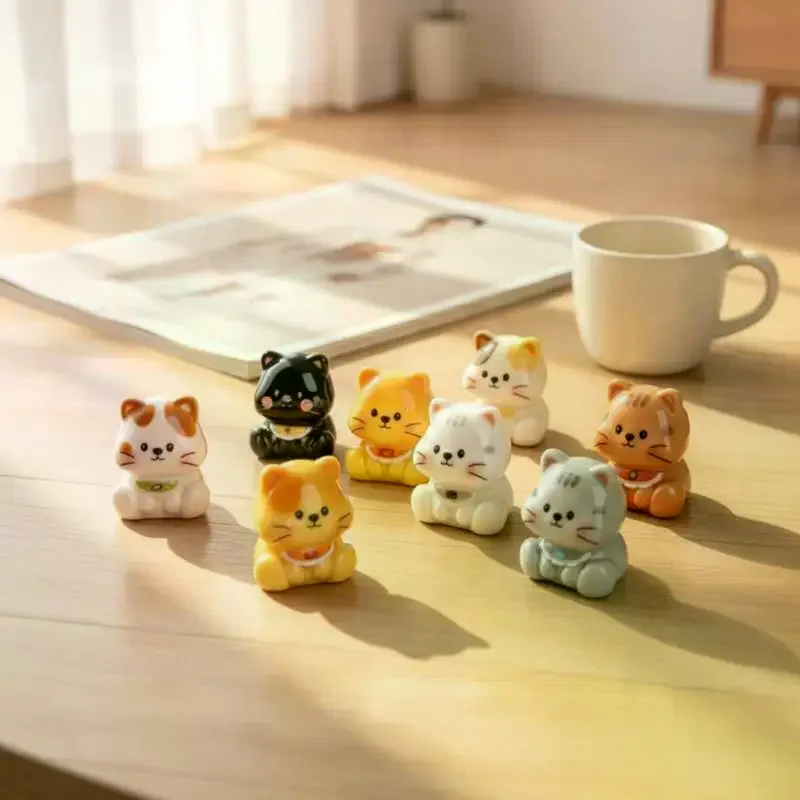 6pcs Cat Figurine Miniature DIY Decor Lovely Kitten Ornament Home Desk Car Dashboard Micro Landscape Mini Crafts Decoration