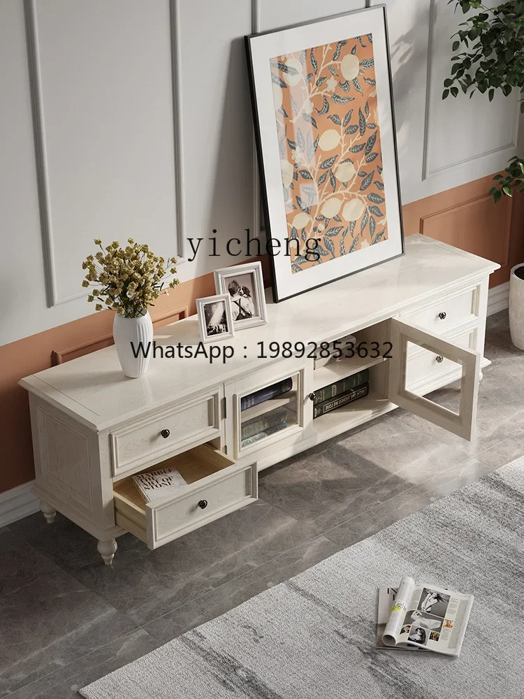 

W5.14 solid wood TV cabinet coffee table combination living room floor cabinet white storage simple European furniture