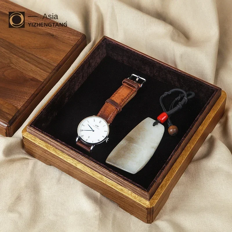 Exquisite Portable Jewelry Box, Black Walnut Chinese Style Organizer, Smooth Wooden Storage for Watches and Accessories