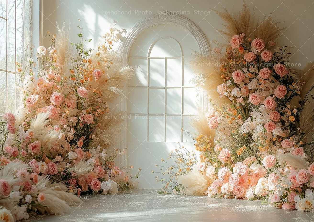 Mehofond Photography Background Minimalist Design With White Walls Arched Flowers Sunshine Kids Family Portrait Backdrop Decor