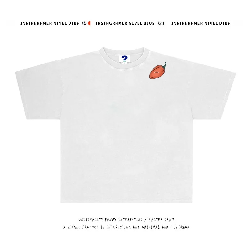 

able Hotline ort Sve T-irt with Unique Pepper Print for Women Faionable Summer Wear Casual Street Sle