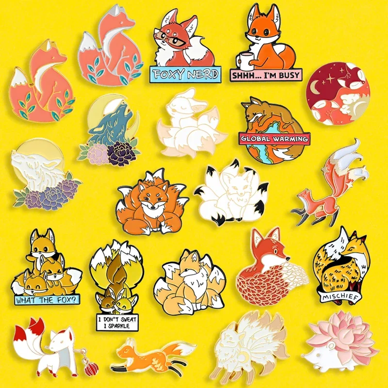 Cartoon Little Fox Enamel Pins Custom Mini Animal Brooch for Kids Friends Bag Lapel Pin Badges Jewelry New Year\'s Gift Wholesale