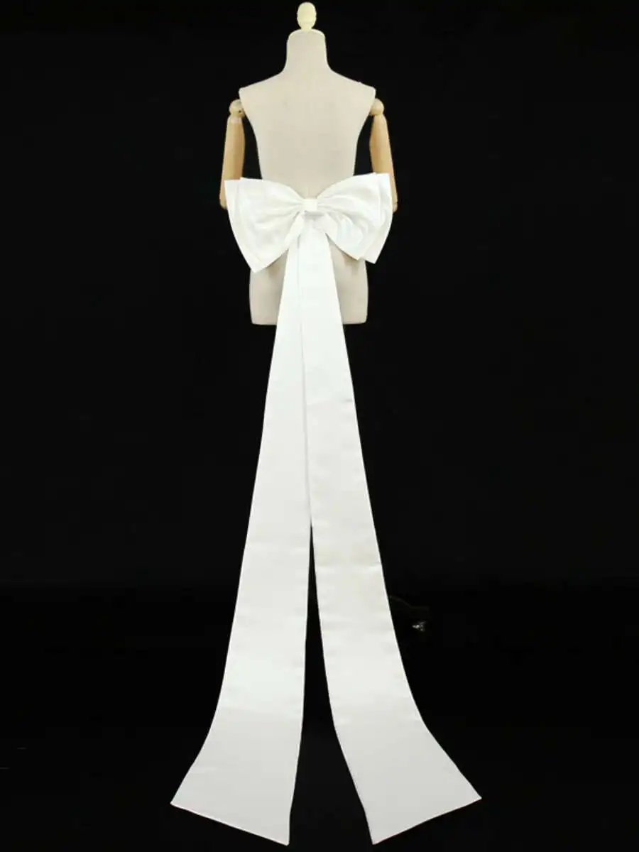 ladies'-wedding-dress-accessories-stage-performance-costume-satin-sash-large-bow-tail-lace-fashionable-elegant