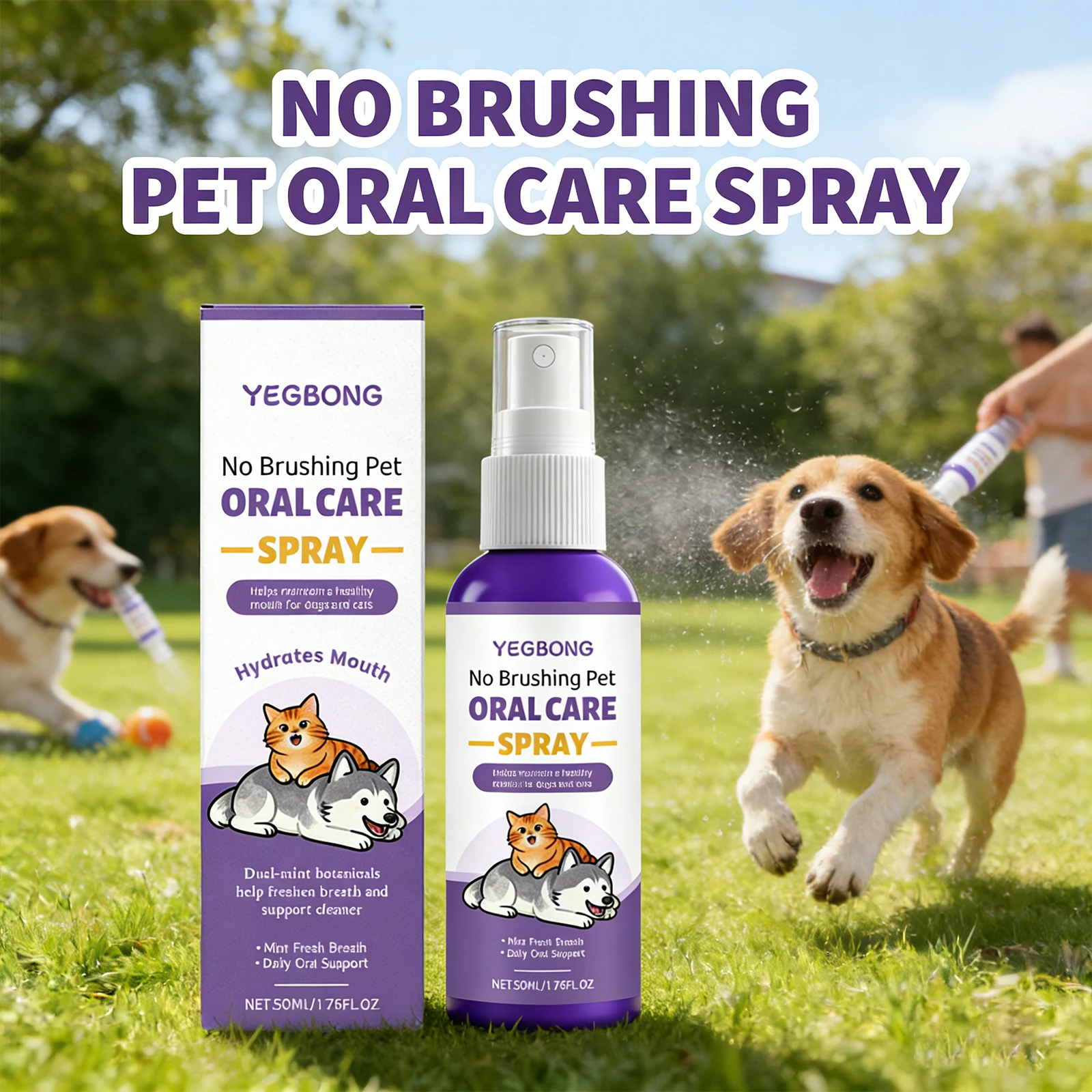 

Yegbong Dog Teeth Spray Pet Oral Care Fresh Breath Reduces Tartar Plaque Eliminate Bad Breath No Rinsing Healthy Care Mouth
