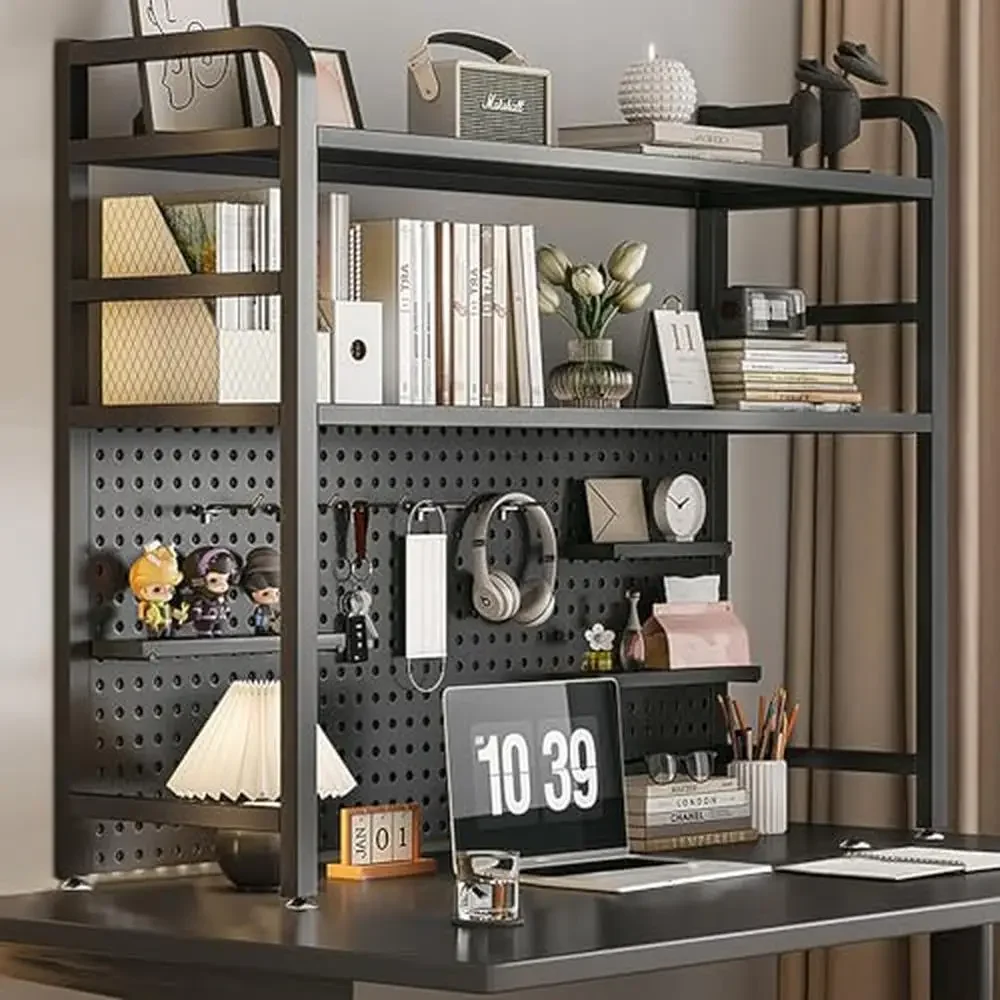 2-Tier Metal Countertop Bookshelf  Shelf Computer Desk Durable Steel Frame Freestanding Storage Rack 38.58D x 7.87W x 38.58H