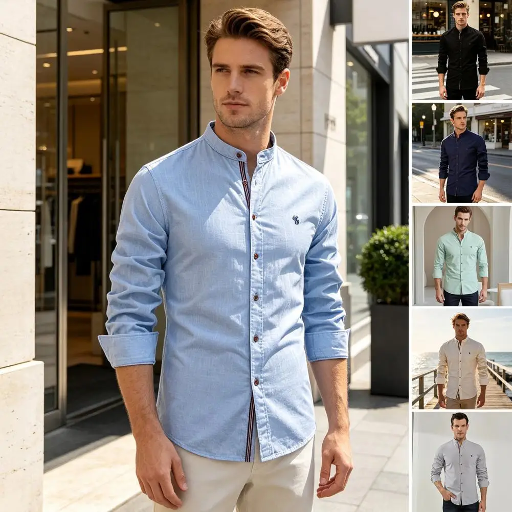 Casual Traditional Shirt Men's Oktoberfest Shirt Band Collar Long Sleeve Shirt Traditional Costume Festival Beer for Mountain