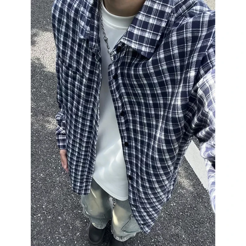 Autumn Long Sleeved Shirt Men Retro Plaid Shirt Men Streetwear Korean Loose Casual Shirt Mens Fashion Shirts Large Size 5XL