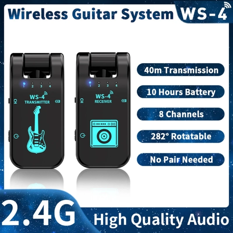 11UE 2.4GHz Wireless Guitar System Rechargeable Sound Wireless Transmitters Receiver 8 Channels Transmission Easy to Use