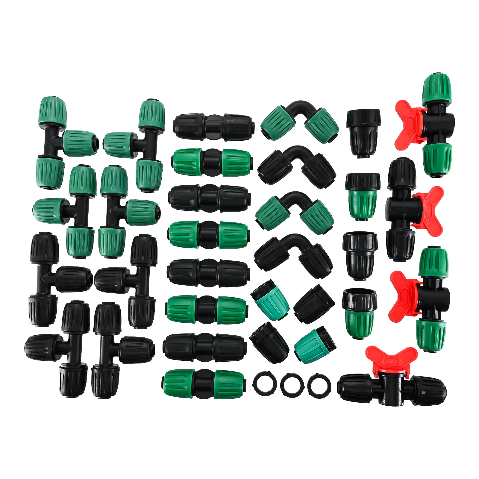 

32 Pcs 1/2 Inch Tubing Irrigation Fittings Kit 1/2 ID x 0.6-0.63 OD 16 mm Drip Irrigation Barbed Connectors with Switch Valves