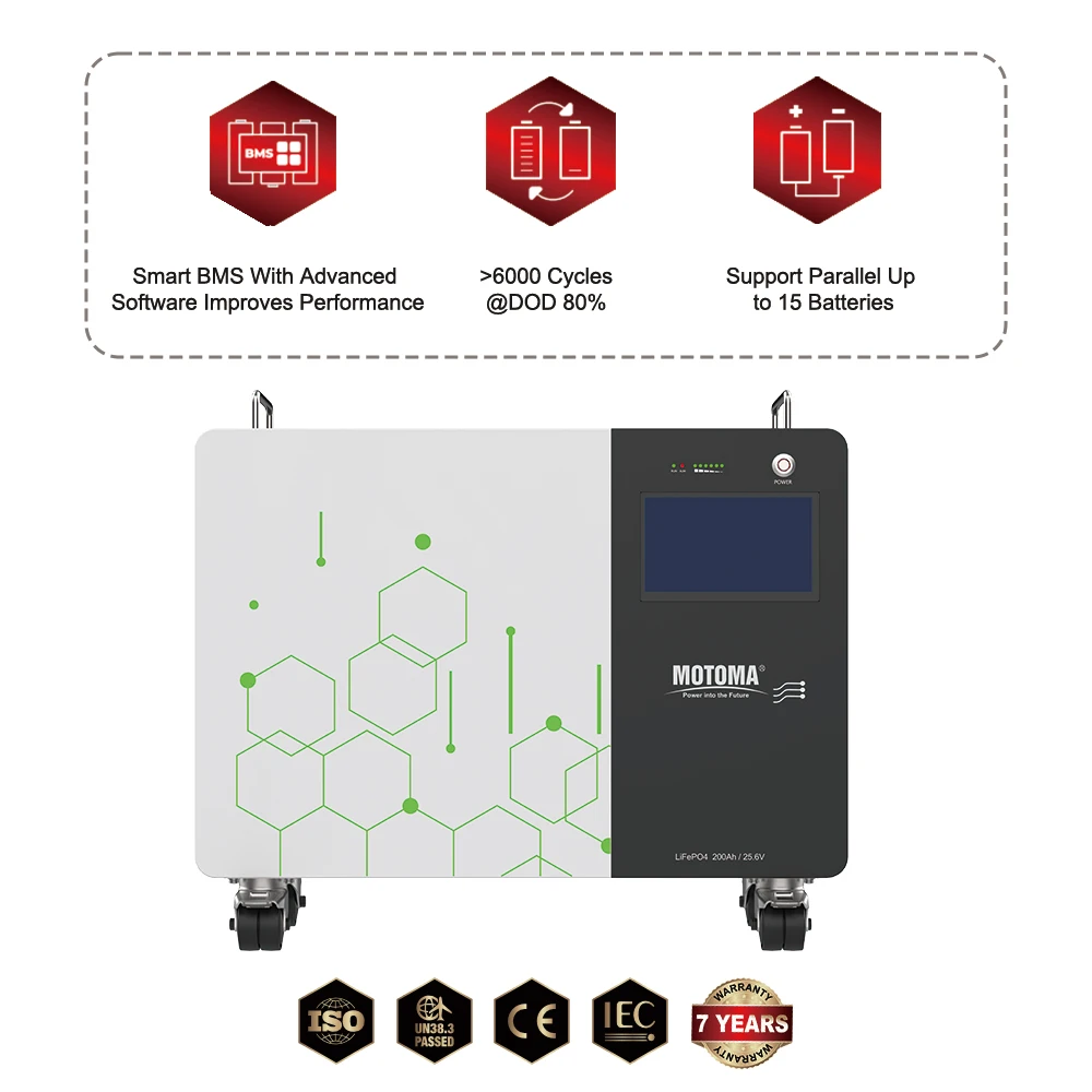 5kWh تخزين الطاقة الشمسية LiFePO4 بطارية 25.6 فولت 200 أمبير للاستخدام الصناعي التجاري مع شحن سريع معتمد من UL CE IEC #3