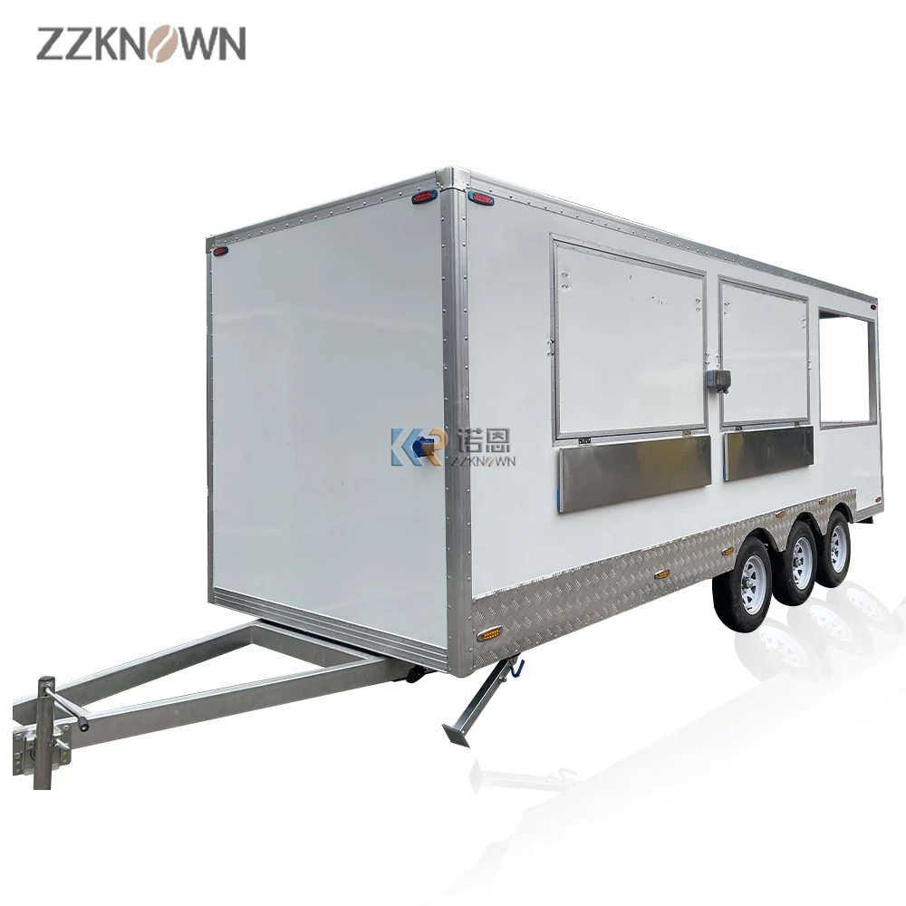 DOT CE diakui makanan truk kedatangan baru dapur luar ruangan Makanan Cepat Trailer dengan balkon mobil kereta makanan untuk dijual Eropa