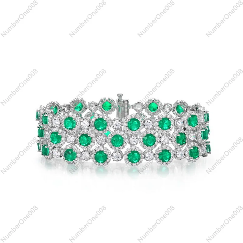 Light Luxury Royal Green Full Diamond Bracelet Women's S925 Silver Full Inlaid Cultivation Colored Treasure Jewelry Bright Sky