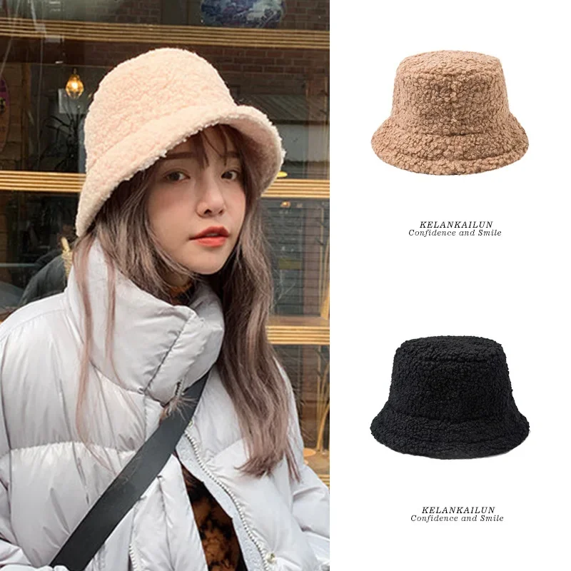 

Lamb fur fisherman hat, children's fashion autumn and winter big head circumference, cold proof Japanese plush insulation