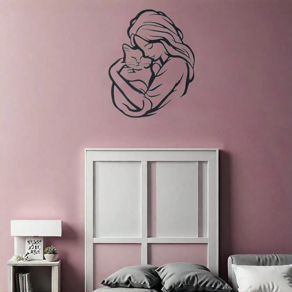 Skurrile Katze umarmt Metallwandkunst – exquisite Silhouette, langlebige Eisenstruktur, Heimdekoration, Einweihungsgeschenk für Katzenliebhaber