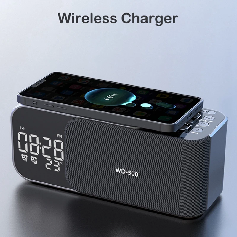Radio FM stéréo numérique, réveil, veilleuse, haut-parleur Bluetooth, chargeur sans fil 10W, nouveau