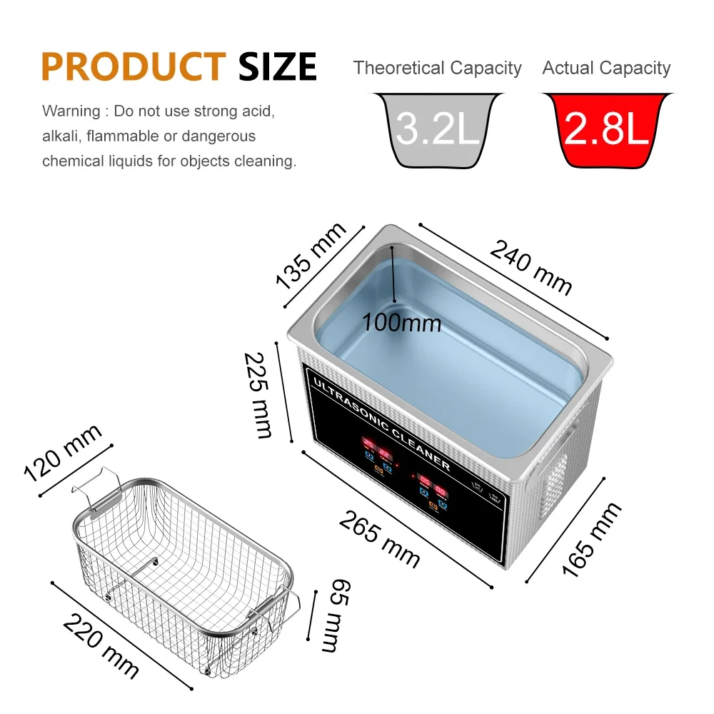 180W Ultrasonic Cleaner 3L Ship from Russia Warehouse 40000Hz 110V/220V Fast Delivery Ultrasonic Bath Washer Tank