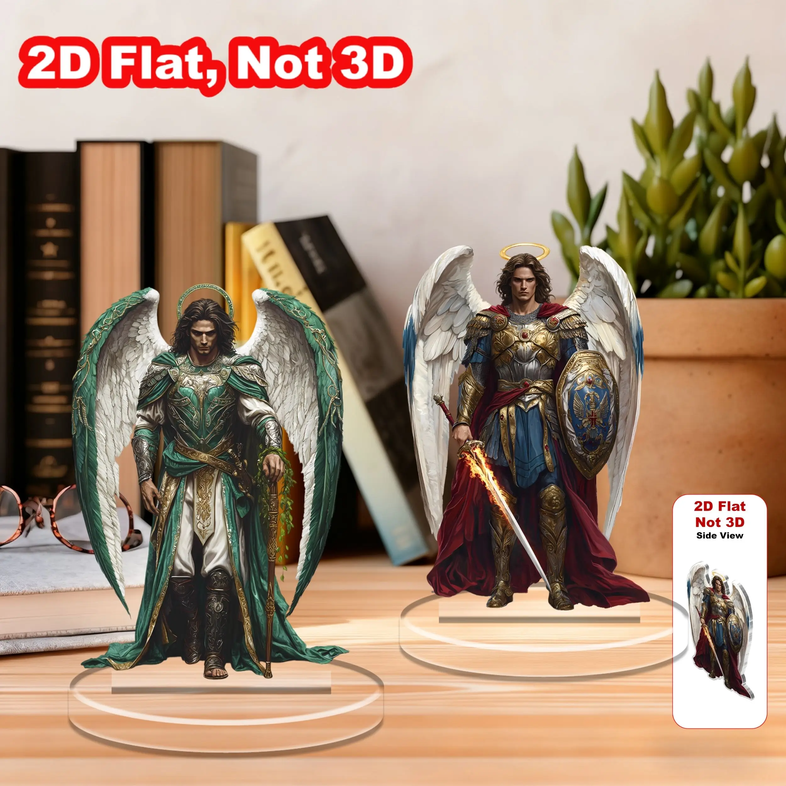 2D Flat, 2D Flat Design, 4pcs Set of Archangel Statues, Suitable for Prayer Corners, Featuring Michael, Raphael, Gabriel, and Ch