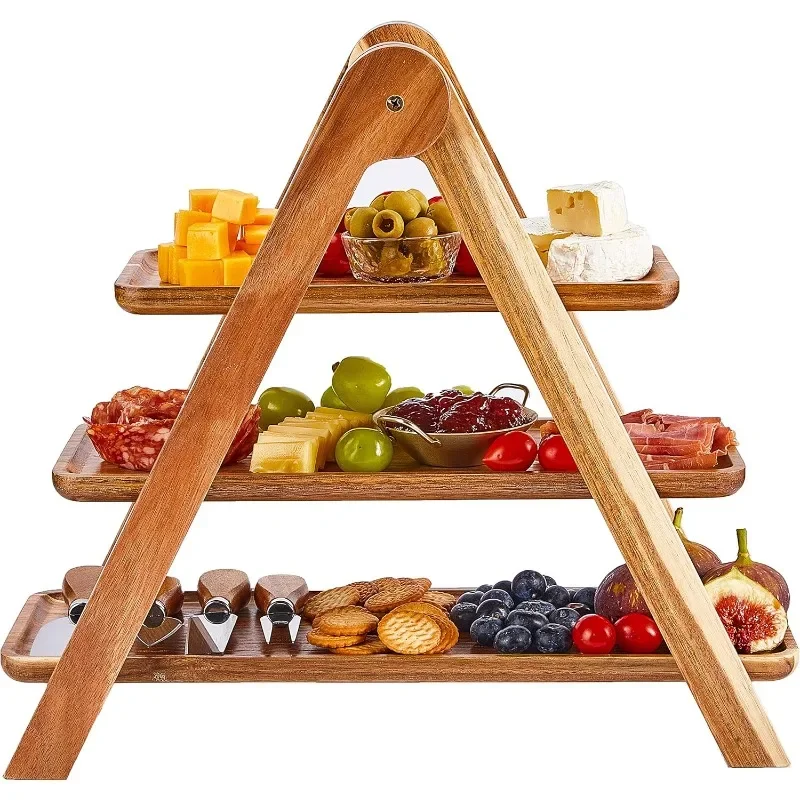 Triple Wooden Cake Rack Decorative Layered Tray Foldable Tray for Afternoon Tea House Parties