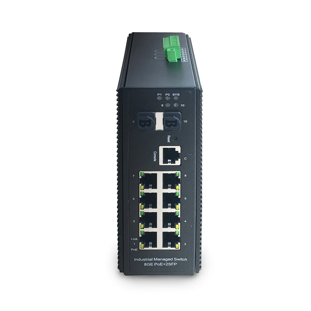 OEM ODM DC L2 Gigabit interruptor PoE Industrial gestionado, 8 puertos con 2 puertos de fibra SFP Uplink