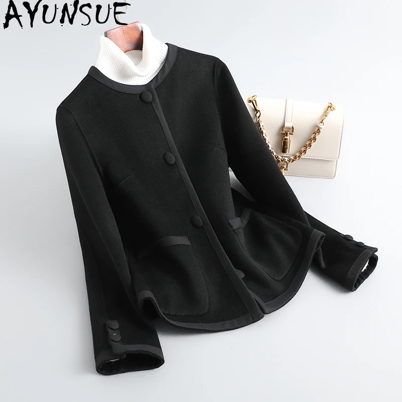 

AYUNSUE, пальто из 100% натуральной шерсти, женские двусторонние шерстяные пальто, весенне-осенняя одежда 2024, элегантные женские куртки Пальто Женское