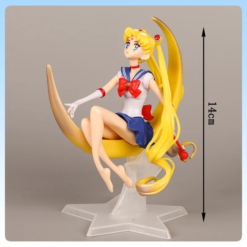 

14cm Sailor Moon Figurine Solid PVC Anime Figurine Moon Cartoon Character Model Cake Table Creative Decorative Ornament Gifts