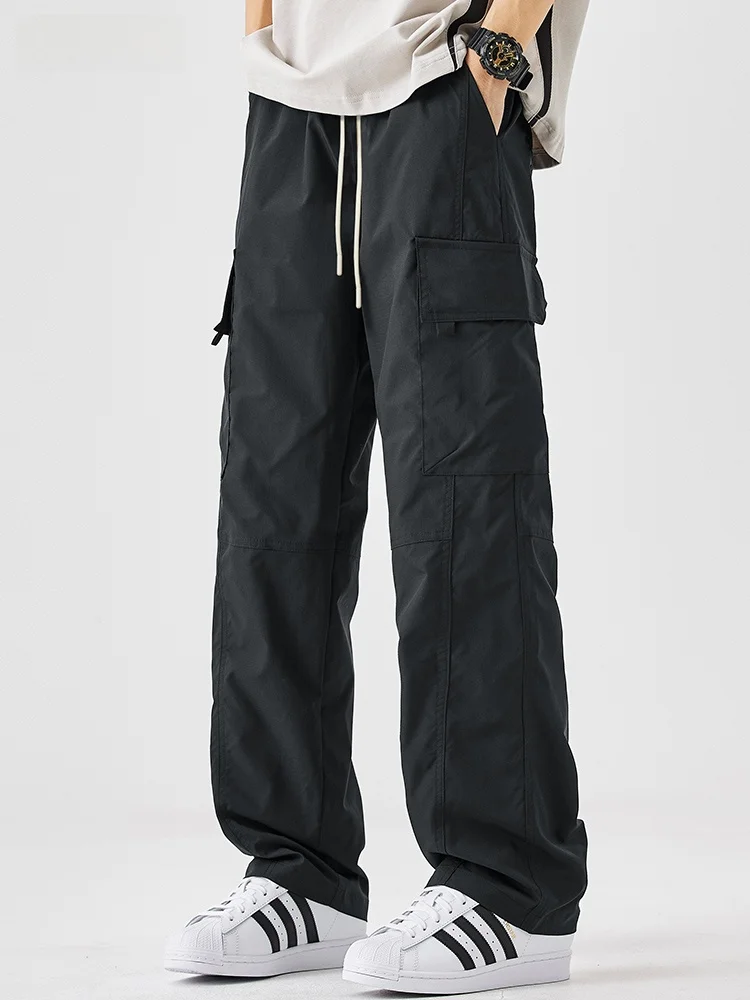 

Мужские брюки из ледяного шелка свободного кроя, прямые, тонкие, для работы, повседневные, модные, городские, весенне-летние, длинные